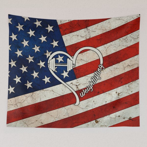 Item preview, Weightlifting American Flag Retro Art designed and sold by SweetThreads79.