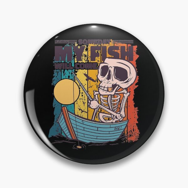 Item preview, Vintage skeleton fisherman fishing waiting for fish in lake designed and sold by LemmikkiBadley.