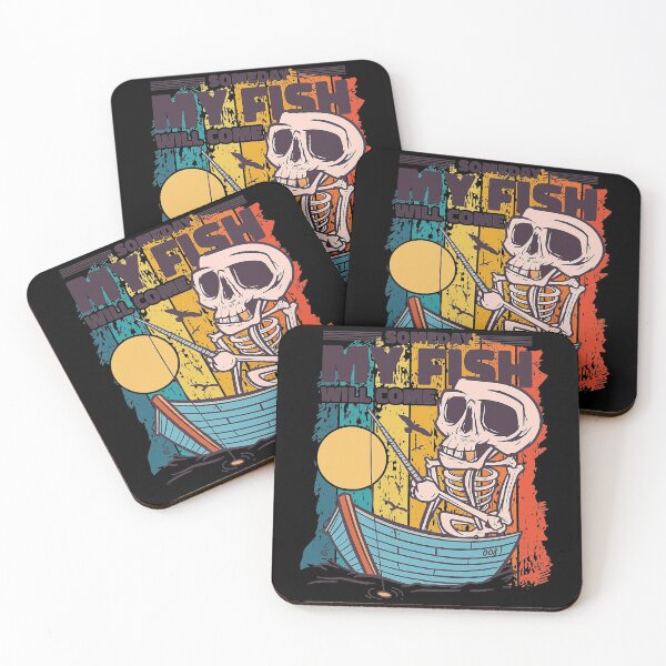 Item preview, Vintage skeleton fisherman fishing waiting for fish in lake designed and sold by LemmikkiBadley.