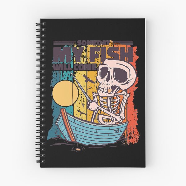 Item preview, Vintage skeleton fisherman fishing waiting for fish in lake designed and sold by LemmikkiBadley.