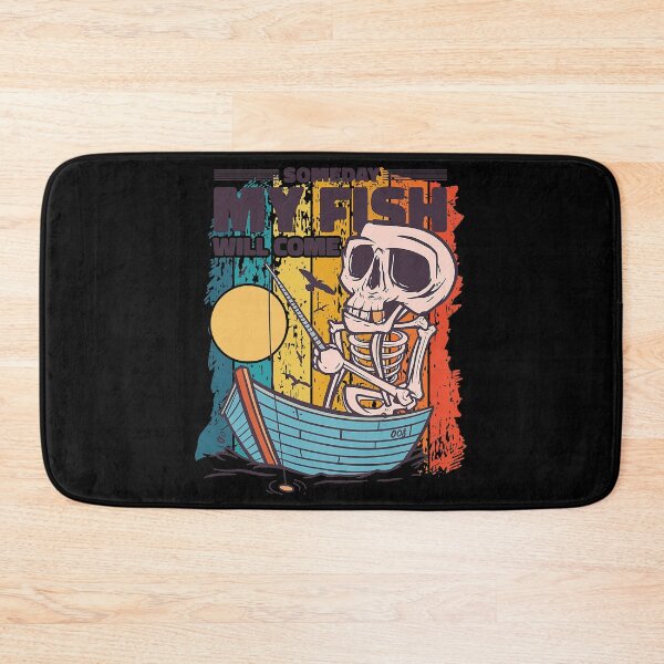 Item preview, Vintage skeleton fisherman fishing waiting for fish in lake designed and sold by LemmikkiBadley.