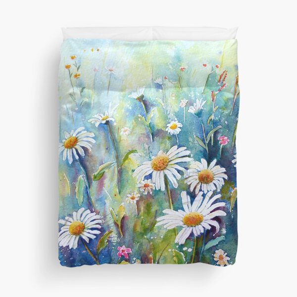 Watercolour Painting of Daisy Field Duvet Cover