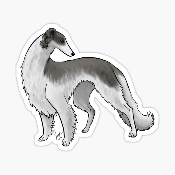 Borzoi - Black and White Sticker
