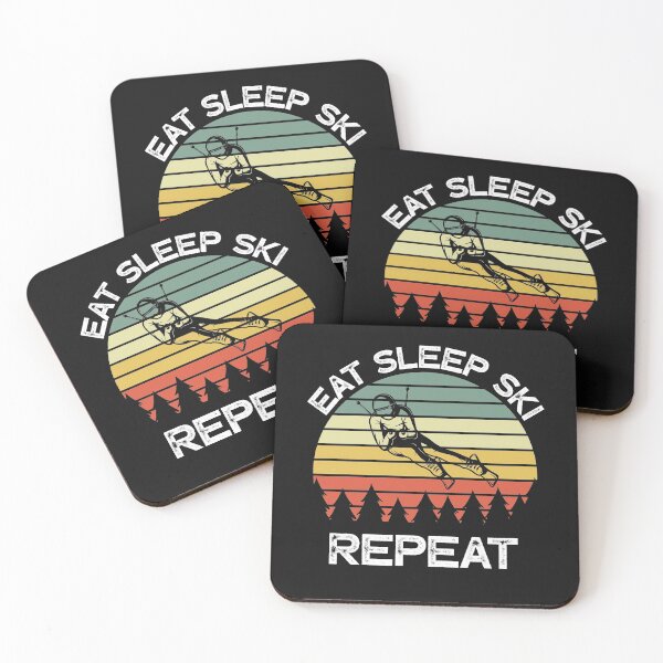 Item preview, Eat Sleep Ski Repeat Vintage Sunset Skier - Skiing Quotes designed and sold by husseiN-IQ.