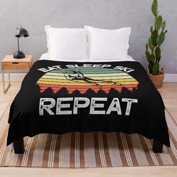 Item preview, Eat Sleep Ski Repeat Vintage Sunset Skier - Skiing Quotes designed and sold by husseiN-IQ.