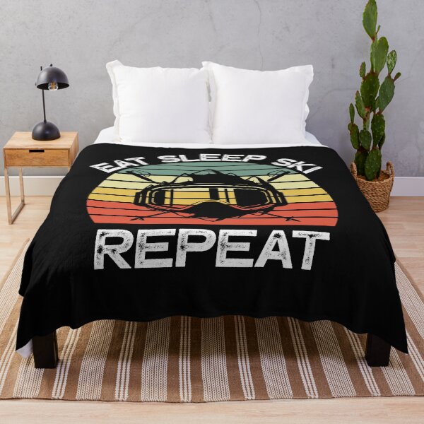 Item preview, Eat Sleep Ski Repeat Vintage Sunset Skier - Skiing Quotes designed and sold by husseiN-IQ.