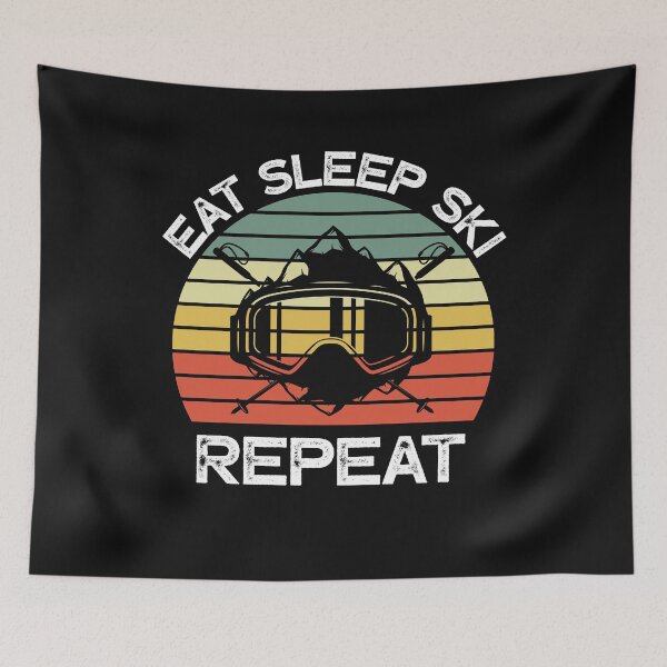 Item preview, Eat Sleep Ski Repeat Vintage Sunset Skier - Skiing Quotes designed and sold by husseiN-IQ.