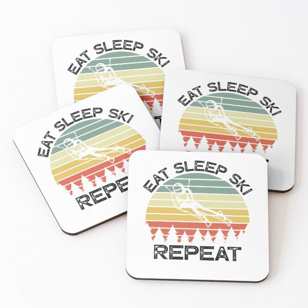 Item preview, Eat Sleep Ski Repeat Vintage Sunset Skier - Skiing Quotes designed and sold by husseiN-IQ.