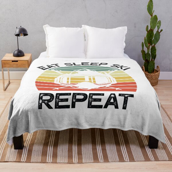 Item preview, Eat Sleep Ski Repeat Vintage Sunset Skier - Skiing Quotes designed and sold by husseiN-IQ.