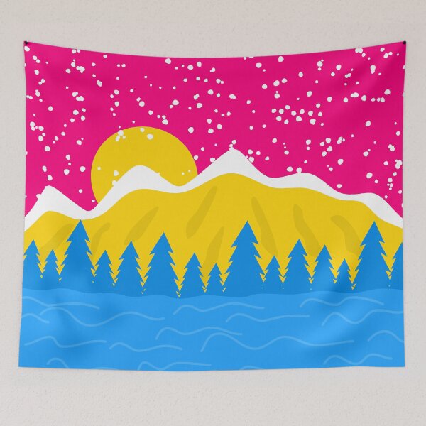Item preview, Pansexual Pride Flag Mountain Landscape Snow Lake Sunset designed and sold by cashewdays.