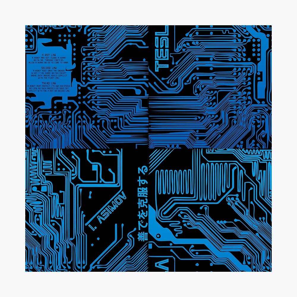 Blue gradient pattern computer electronic circuit, Asimov tribute 