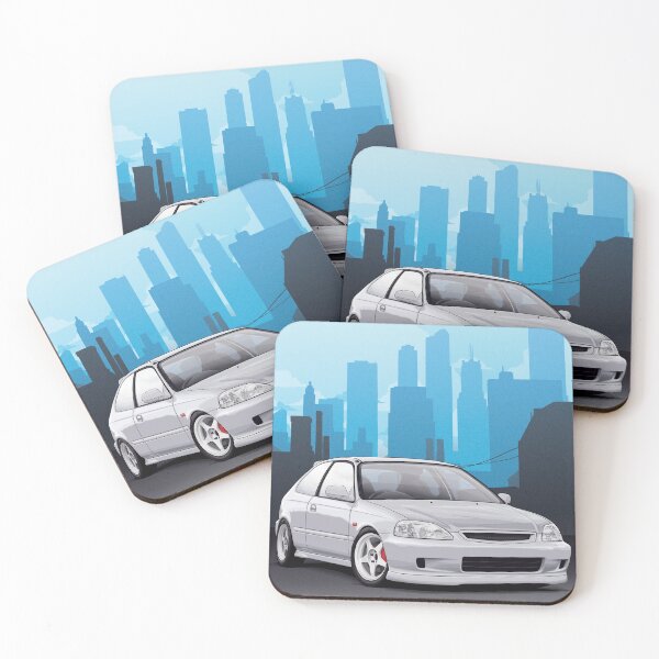 Item preview, EK Civic illustration with cityscape background designed and sold by ArtyMotive.