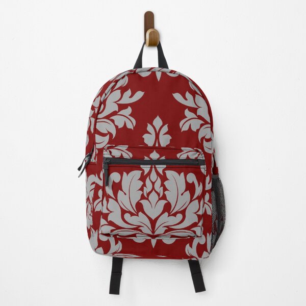 Item preview, Gray Floral Damask and red background-pattern designed and sold by jinutt.