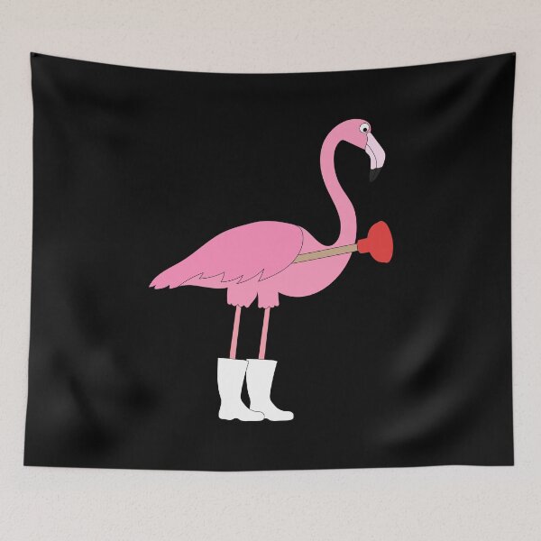 Item preview, Flamingo Plumber on Black designed and sold by Digitaldingo.