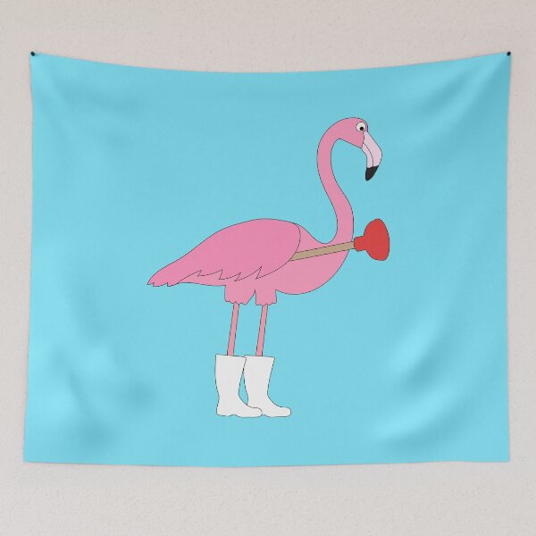 Item preview, Flamingo Plumber on Blue designed and sold by Digitaldingo.