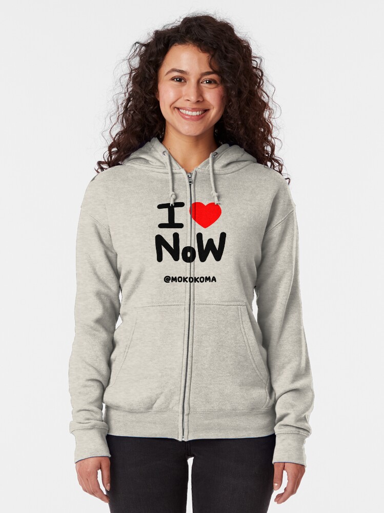 Alternate view of I LOVE NoW (Black Text) Zipped Hoodie