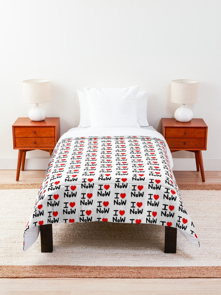 Alternate view of I LOVE NoW (Black Text) Comforter