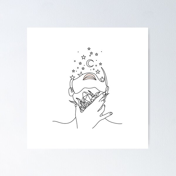 Artikelvorschau, Frauenuniversum-Illustration Strichzeichnungen. Wissenschaftliches Konzept. Gehirn und Kreativität. entworfen und verkauft von OneLinePrint.