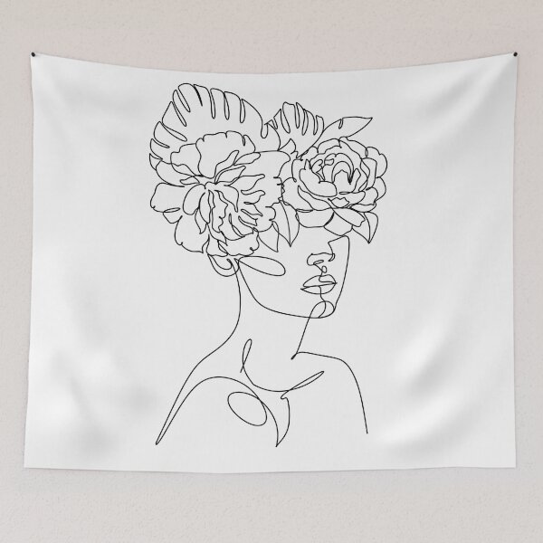 Item preview, Beauty woman face with monstera leaves One Line drawing art.  designed and sold by OneLinePrint.