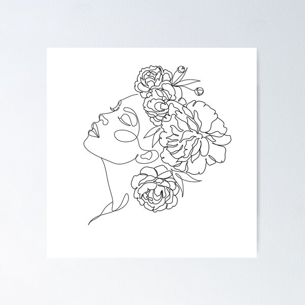Item preview, Line art Flower Head. Plant head Woman Face line drawing. Abstract minimal elegant woman portrait. designed and sold by OneLinePrint.