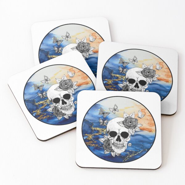 Item preview, Navy Blue and Orange Marble Skull designed and sold by Arte Del Cuerpo Humano.