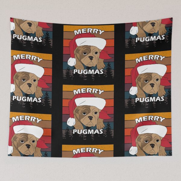 Item preview, Merry Pug Christmas distressed sunset retro dog face design designed and sold by SamRVstore.