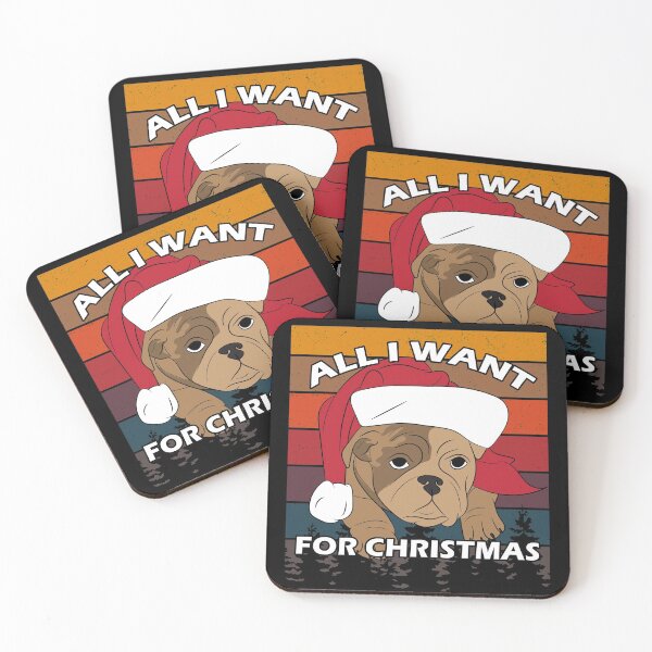 Item preview, Merry Pug Christmas all I want for Christmas distressed sunset retro dog face design designed and sold by SamRVstore.