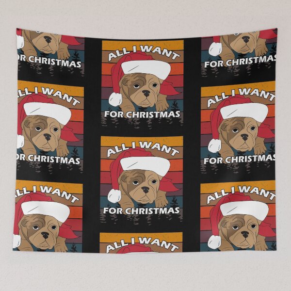 Item preview, Merry Pug Christmas all I want for Christmas distressed sunset retro dog face design designed and sold by SamRVstore.
