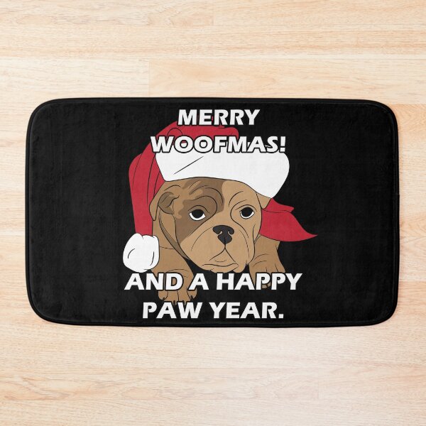 Item preview, Merry Pug Christmas merry woofmas! and a happy paw year quote/saying artistic dog face design designed and sold by SamRVstore.