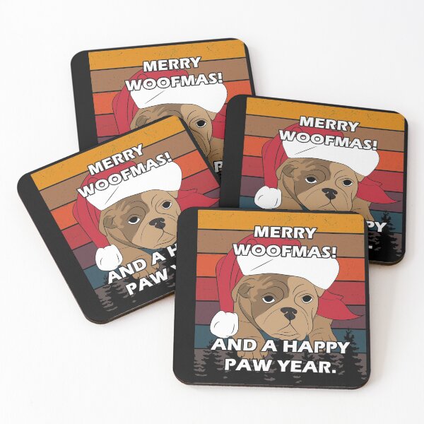 Item preview, Merry Pug Christmas, merry woofmas! and a happy new year distressed sunset retro dog face design designed and sold by SamRVstore.