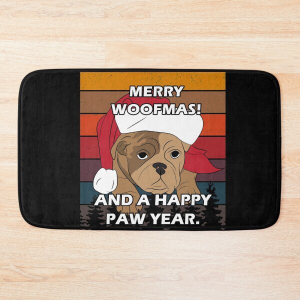 Item preview, Merry Pug Christmas, merry woofmas! and a happy new year distressed sunset retro dog face design designed and sold by SamRVstore.