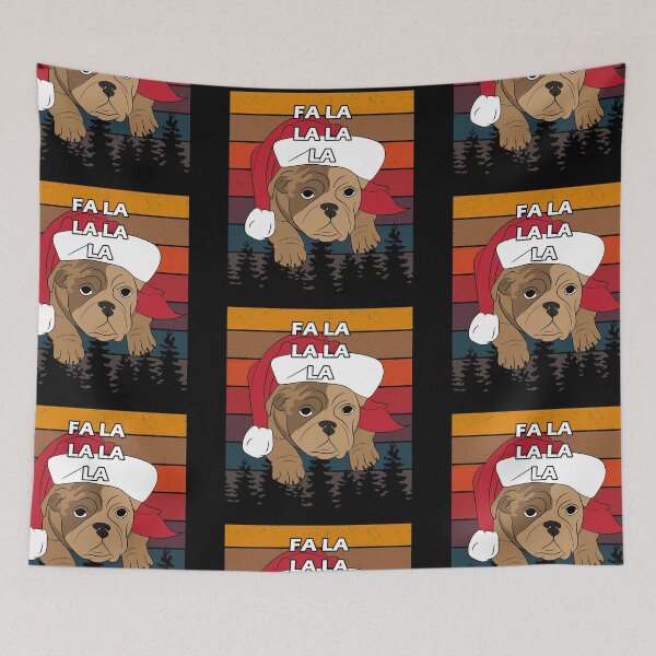 Item preview, Merry Pug Christmas, fa la la la la distressed sunset retro dog face design designed and sold by SamRVstore.