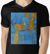 Abstract Artwork Blue Yellow Doodle Patterns Men's V-Neck T-Shirt