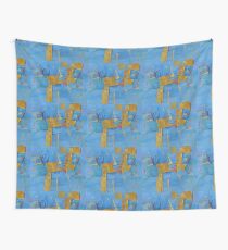 Abstract Artwork Blue Yellow Doodle Patterns Wall Tapestry