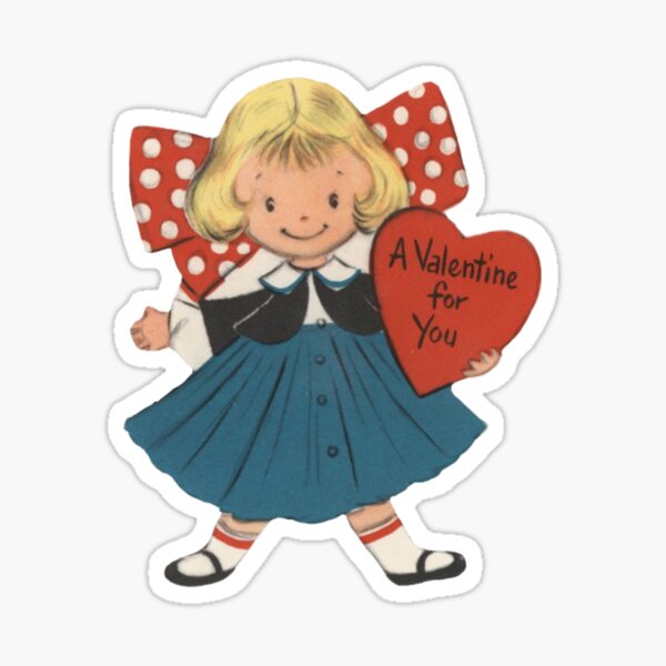 Vintage Valentine's Day Card with A Little Girl  Sticker for Sale by  Pinkmagenta