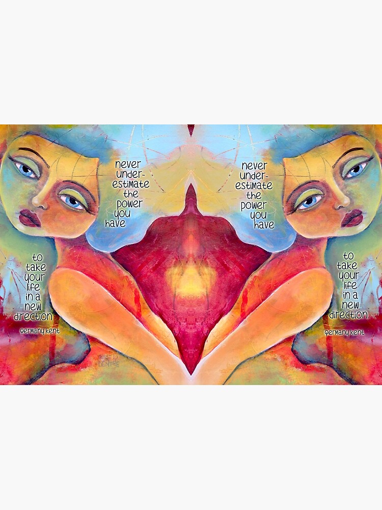 painting by denthe of woman girl with blue hair and motivational quote about empowerment by dentheART