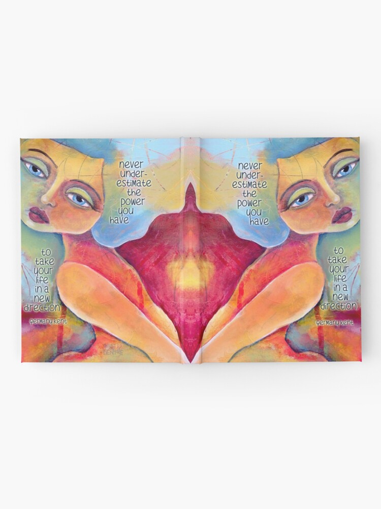 Alternate view of painting by denthe of woman girl with blue hair and motivational quote about empowerment Hardcover Journal