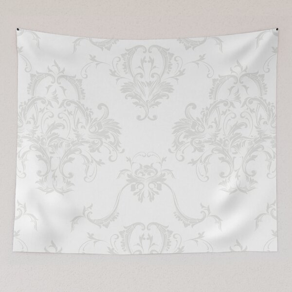 Item preview, Pale Gray and White Damask Scroll Baroque Pattern Pairs 2022 Trending Color Swiss Meringue DEHW04 designed and sold by ColorOfTheYears.