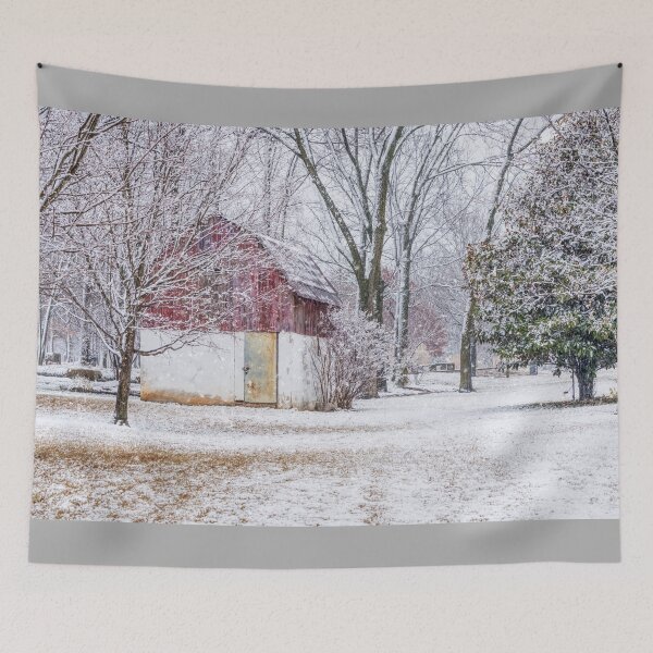 Item preview, Red And White Barn Snowfall designed and sold by mljdwhite.