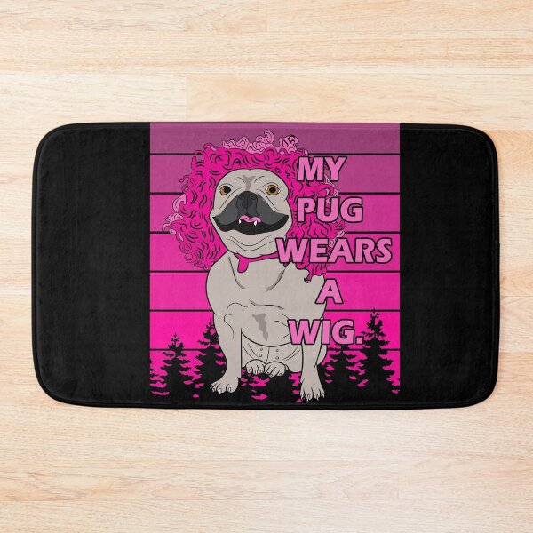 Item preview, funny my dog wears a wig saying/quote artistic pink distressed sunset retro dog face design designed and sold by SamRVstore.