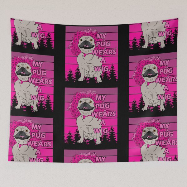 Item preview, funny my dog wears a wig saying/quote artistic pink distressed sunset retro dog face design designed and sold by SamRVstore.