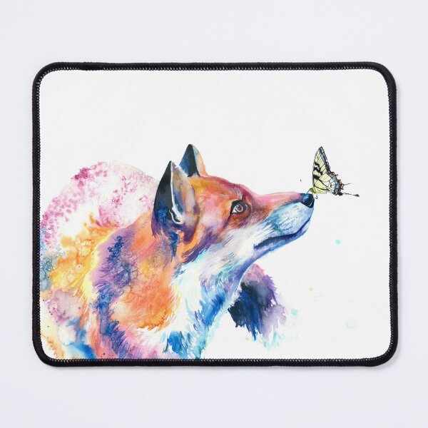 Red Fox Whimsical Splashy Watercolor Painting Mouse Pad