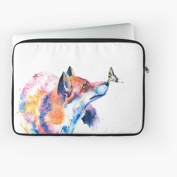 Red Fox Whimsical Splashy Watercolor Painting Laptop Sleeve