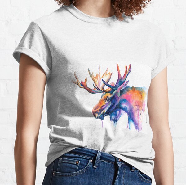 Moose Whimsical Splashy Watercolor Painting Classic T-Shirt
