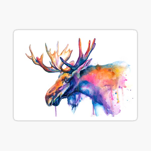 Moose Whimsical Splashy Watercolor Painting Sticker