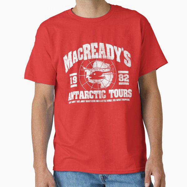 Vista previa del artículo con la obra «Viajes a la Antártida de MacReady», diseñado y vendido por OffWorldTees.