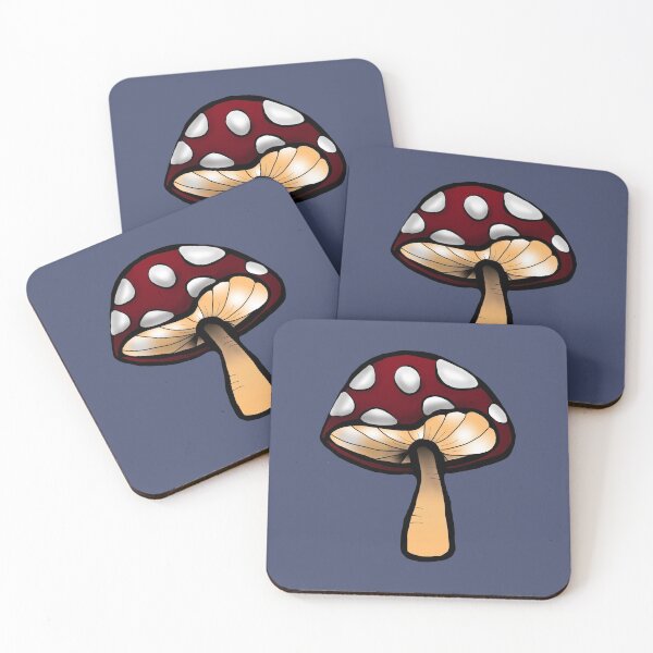 Item preview, Toadstool red and white mushroom print navy blue background  designed and sold by DemonicGloom.