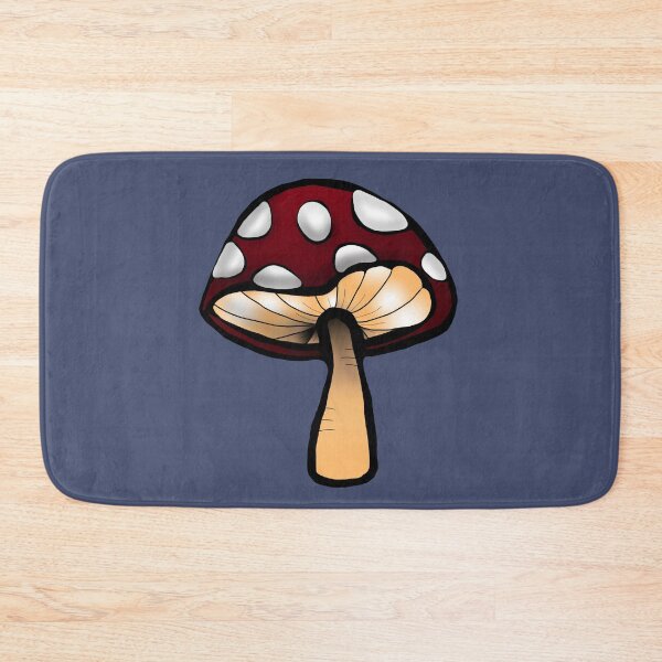 Item preview, Toadstool red and white mushroom print navy blue background  designed and sold by DemonicGloom.