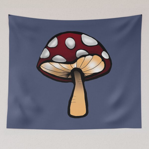 Item preview, Toadstool red and white mushroom print navy blue background  designed and sold by DemonicGloom.