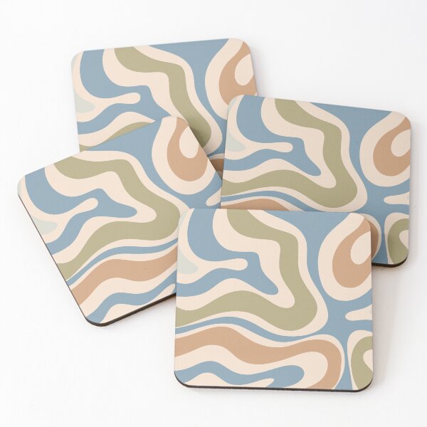 Item preview, Modern Retro Liquid Swirl Abstract Pattern Square in Muted Light Blue Green Buff designed and sold by kierkegaard.